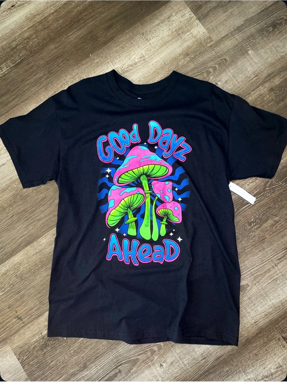 Good Dayz Ahead Black Graphic Tee - Psychedelic Mushroom Design